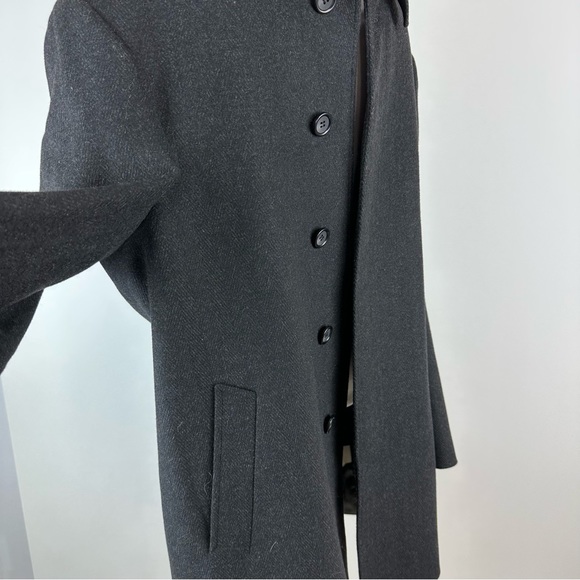 Chaps Wool Blend Charcoal Gray Herringbone Over Coat Size 42 Regular - Picture 4 of 10